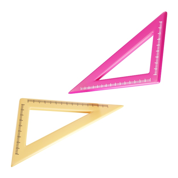 Photo icône de rendu 3d règle triangle jaune et rose