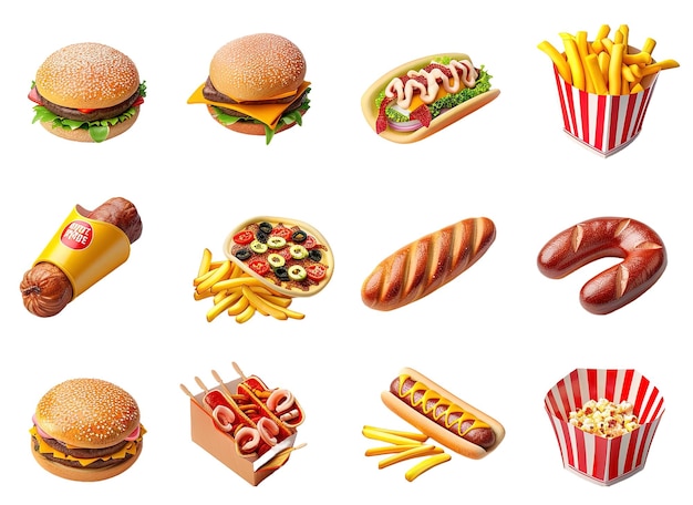 Icône de rendu réaliste de fast-food 3D isolée sur un fond vide