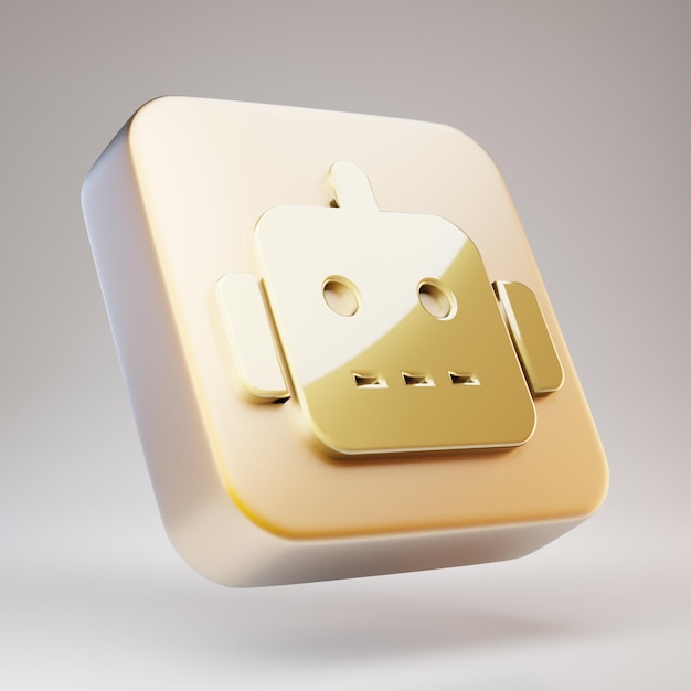 Icône de robot. Symbole de robot d'or sur la plaque d'or mat. Icône de médias sociaux en rendu 3D.