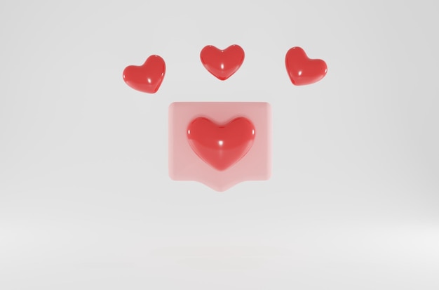 Icône rose 3D avec des coeurs comme dans les réseaux sociaux message d'amour illustration de rendu 3d