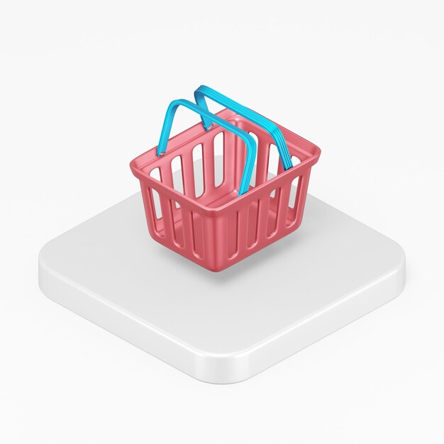 Icône rouge de panier de supermarché dans l'élément de l'interface de rendu 3D ui ux