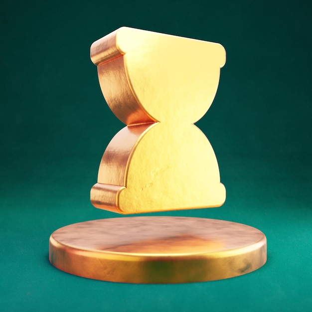 Icône de sablier. Symbole Fortuna Gold Hourglass avec fond Tidewater Green. Icône de médias sociaux en rendu 3D.