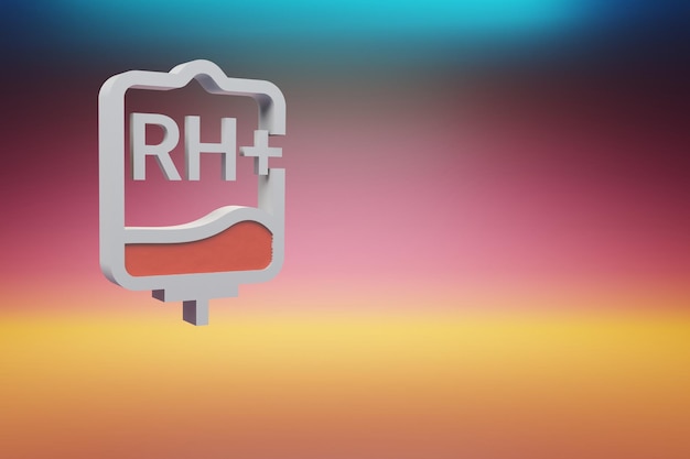 Icône de sac de sang Beau groupe sanguin RH Symbole médical sur fond lumineux multicolore Rendering 3D