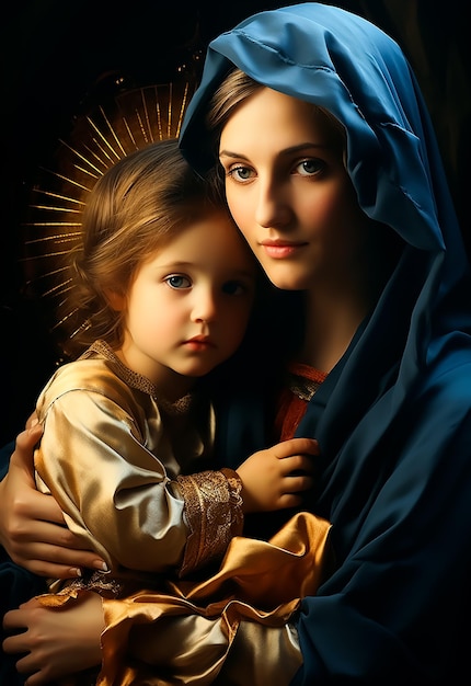 Photo icône de la sainte mère tenant le bébé jésus