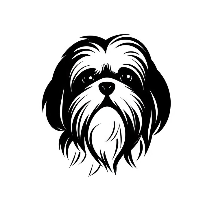 Photo icône de shih tzu chien silhouette noire pictogramme de chiot contour d'animal de compagnie symbole de shih tzu isolé sur fond blanc illustration générative d'ia