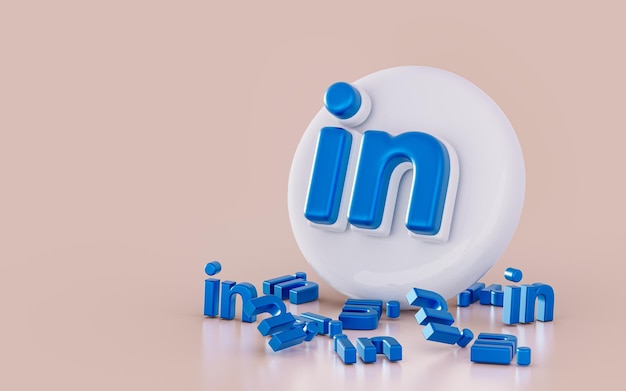 icône de signe linkedin réaliste sur le fond blanc brillant rendu 3d concpet pour la bannière sociale