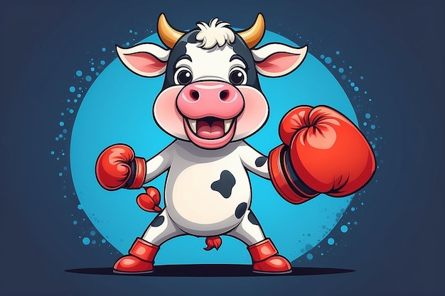 Photo icône de sport d'animal plat vectoriel de dessin animé de boxe de vaches