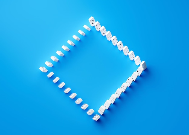 Icône de symbole de forme de diamant unique 3d faite de tuiles Domino isolées sur fond bleu Illustration 3d