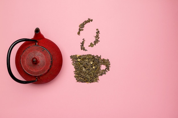 Icône de tasse de thé faite de feuilles de thé sèches Oolong