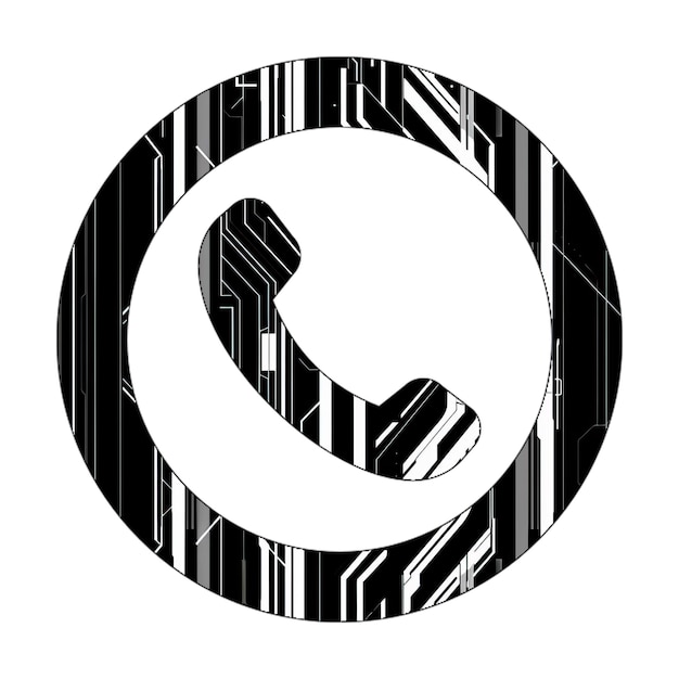 icône de téléphone de cercle texture de technologie noir et blanc
