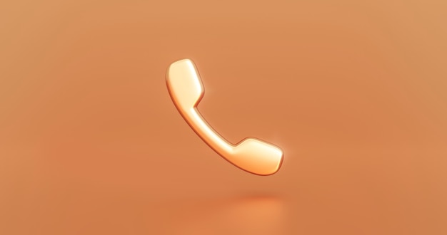 Icône de téléphone en or ou symbole mobile de site Web de contact sur fond d'élégance dorée de téléphone de communication classique de luxe avec concept de hotline de support de service. rendu 3D.