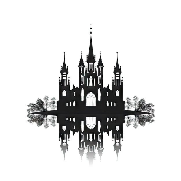 Icône de temple gothique isolée Église ancienne Silhouette château gothique Architecture historique Design minimal bâtiment du château Extérieur sur fond blanc Illustration générative AI