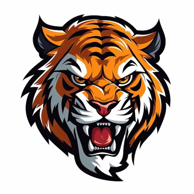 L'icône de la tête de tigre rugissante, l'illustration du clip et le concept du logo de la mascotte de l'e-sport