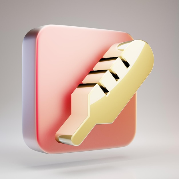 Icône de thermomètre. Symbole de thermomètre doré sur plaque d'or rouge mat. Icône de médias sociaux en rendu 3D.