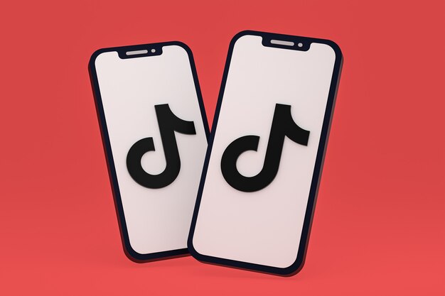 Icône Tiktok sur le rendu 3d du smartphone ou du téléphone portable à l'écran