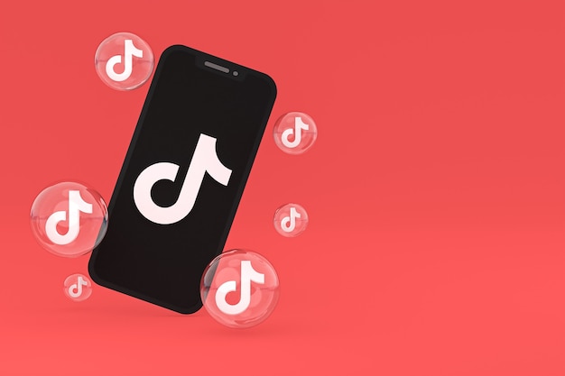 Icône Tiktok sur le rendu 3d du smartphone ou du téléphone portable à l'écran