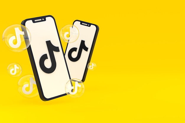 Icône Tiktok sur le rendu 3d du smartphone ou du téléphone portable à l'écran