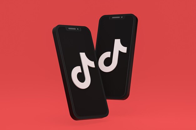 Icône Tiktok sur le rendu 3d du smartphone ou du téléphone portable à l'écran