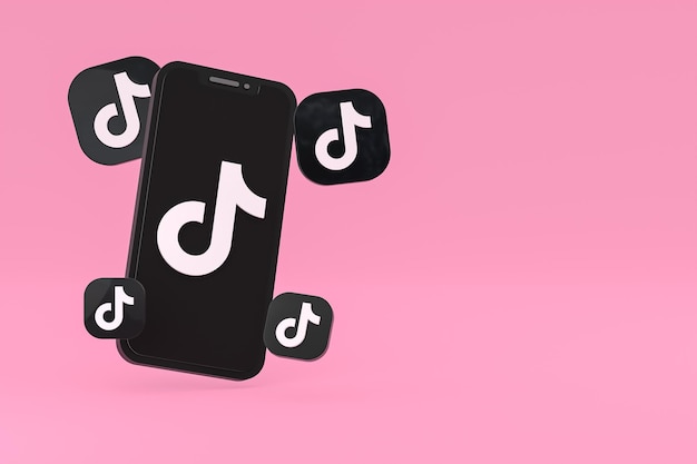 Icône Tiktok sur le rendu 3d du smartphone ou du téléphone portable à l'écran