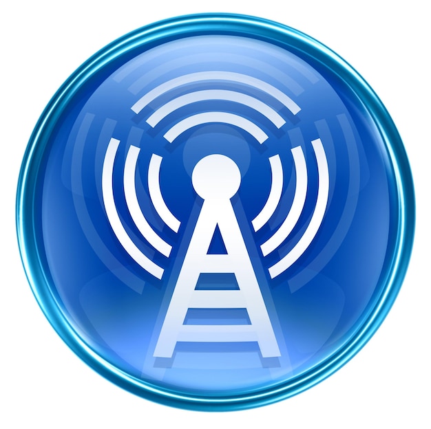 Icône de la tour WIFI bleue isolée sur blanc