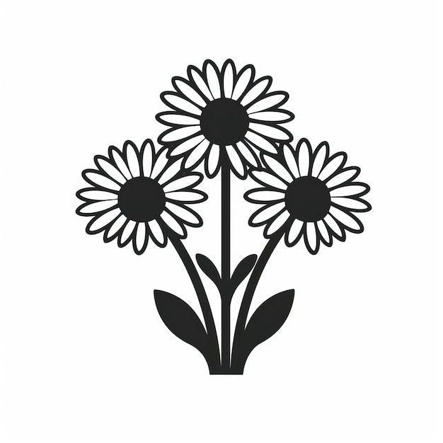 Icône des trois marguerites minimaliste monochromatique et complexe F