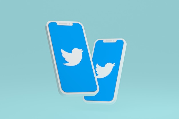 Icône Twitter sur smartphone à écran ou rendu 3d mobile