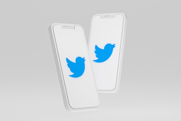 Icône Twitter sur smartphone à écran ou rendu 3d mobile