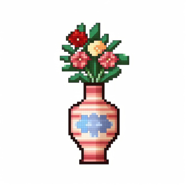 Icône de vase fleur pixel sur fond blanc