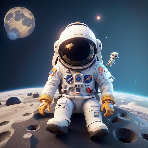 Photo l'icône vectorielle de l'astronaute mignon paix sur la lune avec une fusée illustration science technologie icon concept isolé premium stvector cartoon plat yle