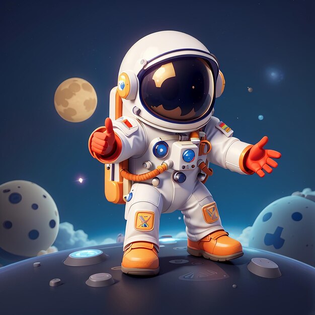 Photo l'icône vectorielle de l'astronaute mignon paix sur la lune avec une fusée illustration science technologie icon concept isolé premium stvector cartoon plat yle