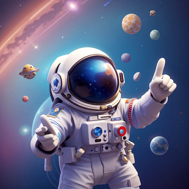 Icône vectorielle de dessin animé avec l'astronaute mignon avec la main Paix Illustration Technologie spatiale Icon Concept Isolé Premium Vector Flat Style de dessins animés