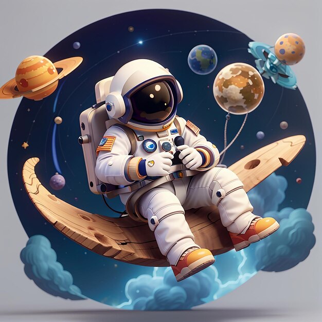 L'icône vectorielle de dessin animé de l'astronaute mignon se balançant avec les planètes Illustration de l'icône spatiale de l' astronaute Concept isolé Premium Vector Flat Style de dessins animés