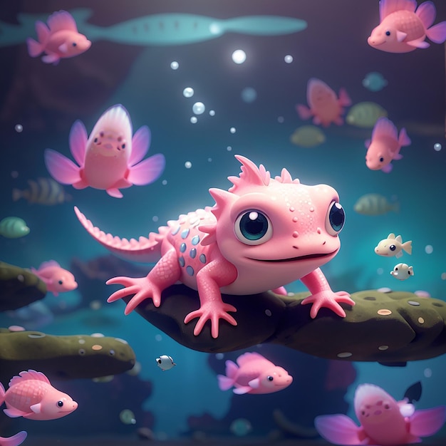 Photo icône vectorielle de dessin animé axolotl illustration icône d'amour animal concept isolé vector plat de style dessin animée premium