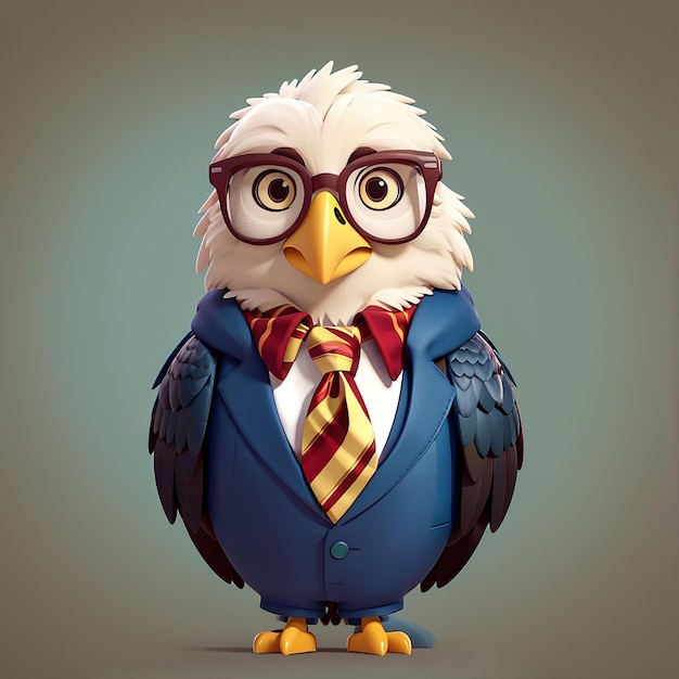 Icône vectorielle de dessin animé avec cravate et lunettes d'aigle mignon Illustration Icône d'éducation aux animaux Concept isolé Vector Premium Flat Style de dessin illustré