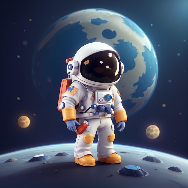 L'icône vectorielle de dessin animé Cute Astronaut Bring Moon Illustration Science Technologie Icon Concept Isolé Premium Vector Flat Style de dessins animés
