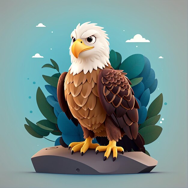 Icône vectorielle de dessin animé d'oiseau d'aigle mignon Illustration d'icône de nature animale Concept isolé Vecteur premium Flat Style de dessin illustré