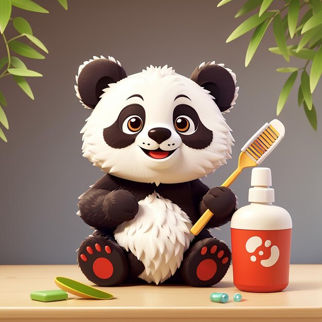 Photo icône vectorielle de dessin animé de panda mignon se brossant les dents illustration d'icône d'animal en bonne santé concept isolé vector premium flat cartoon style