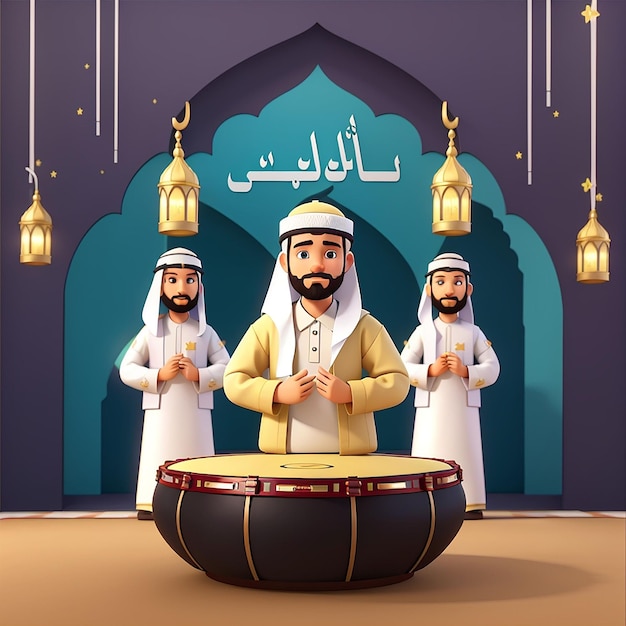 Photo icône vectorielle du tambour de bedug moslem illustration du concept de l'icône du ramadan vector plat premium isolé style de dessin animé