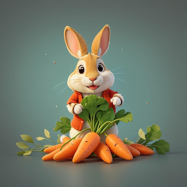 Icône vectorielle de lapin mignon attrapant une carotte Illustration d'icône de nature animale Concept de dessin animé plat vectoriel premium isolé