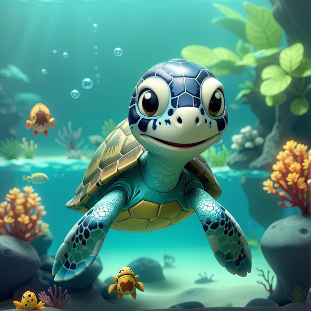 Photo icône vectorielle de la tortue douce et heureuse nageant illustration de l'animal icône sportive concept isolé vector plat de style de dessin animé premium