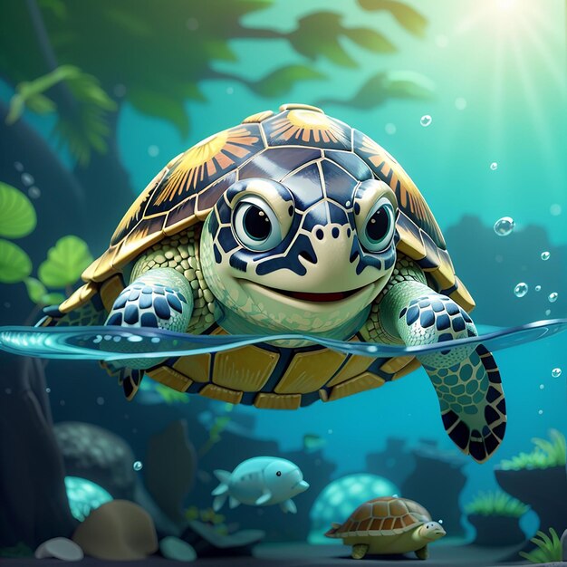 Photo icône vectorielle de la tortue douce et heureuse nageant illustration de l'animal icône sportive concept isolé vector plat de style de dessin animé premium