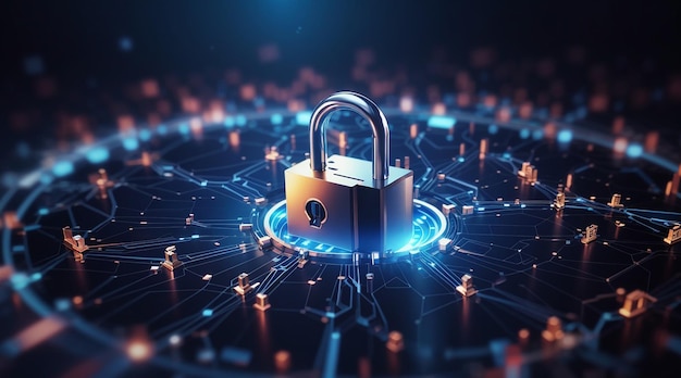 Icône de verrouillage cybersécurité protection du réseau de données numériques futur fond de réseau technologique