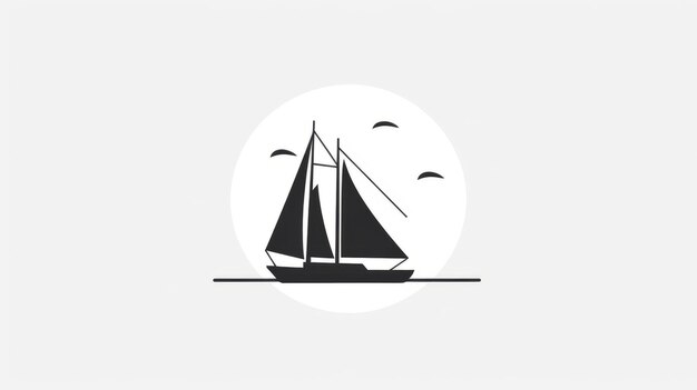 Icône de voilier minimaliste dans le style de l'art de la ligne noire