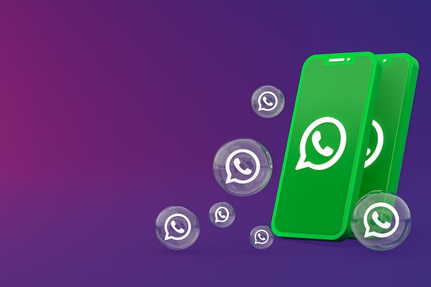 Icône Whatapps sur écran smartphone ou téléphone mobile rendu 3d sur fond violet