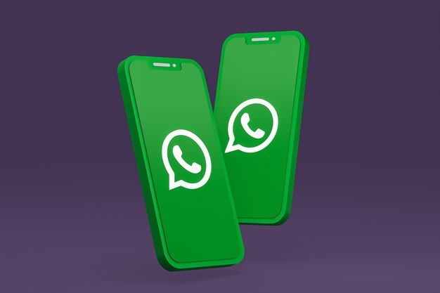 Icône Whatsapp sur le rendu 3d du smartphone ou du téléphone portable à l'écran