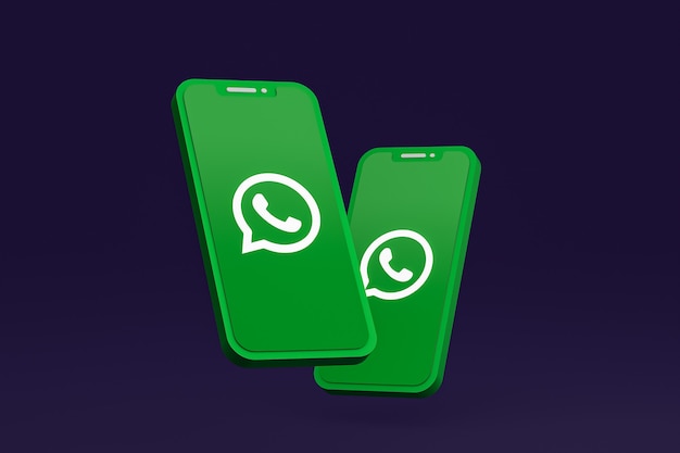 Icône Whatsapp sur le rendu 3d du smartphone ou du téléphone portable à l'écran