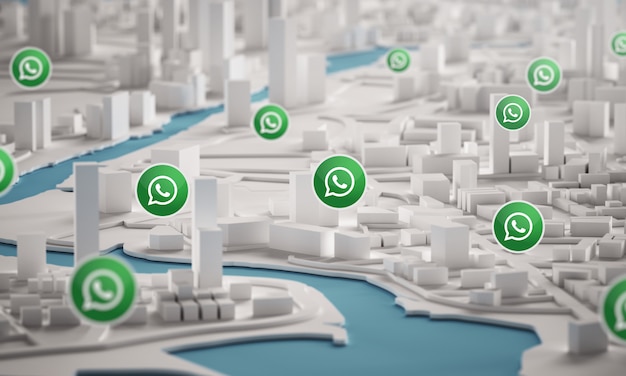 Icône Whatsapp Sur La Vue Aérienne Du Rendu 3d Des Bâtiments De La Ville