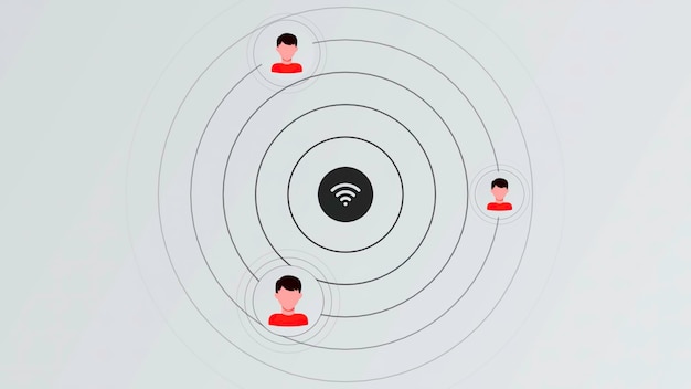 Icône wifi abstraite répandant le signal parmi les icônes du mouvement des gens concept d'internet et