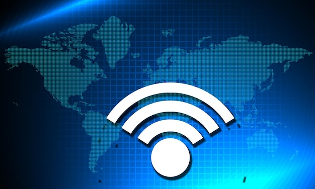 Icône Wifi avec carte du monde en arrière-plan