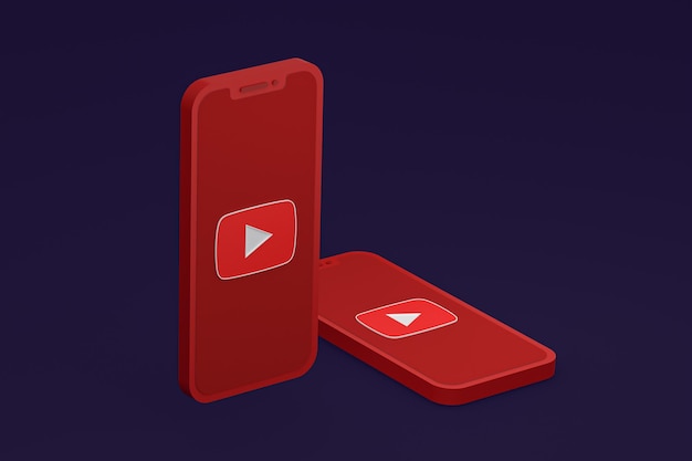 Photo icône youtube sur le rendu 3d du smartphone ou du téléphone portable à l'écran